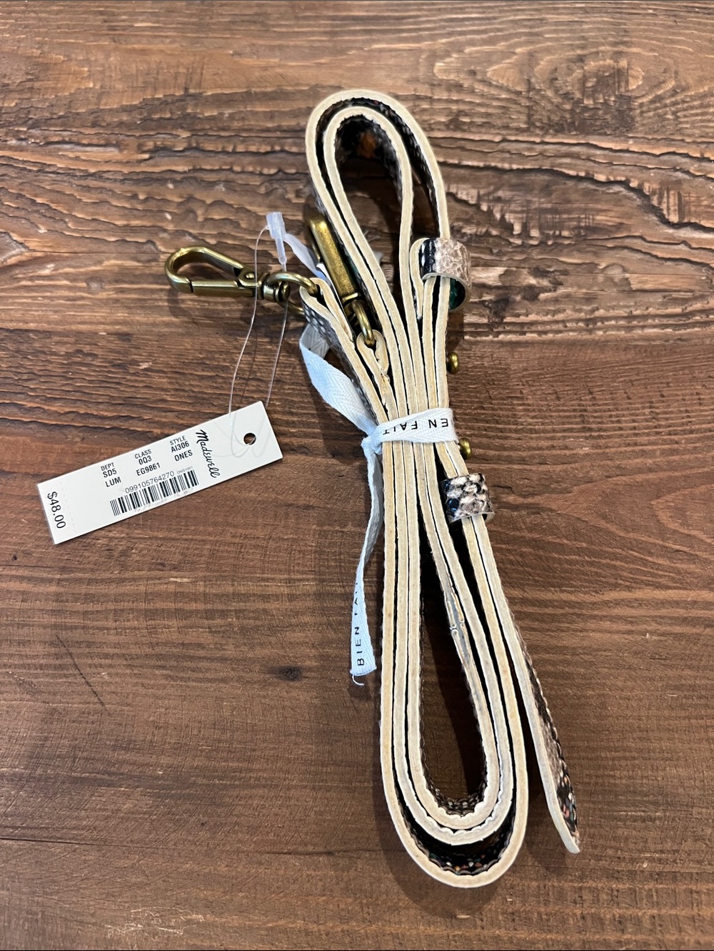 Madewell Beige Crossbody Strap with Snake-Print Accents